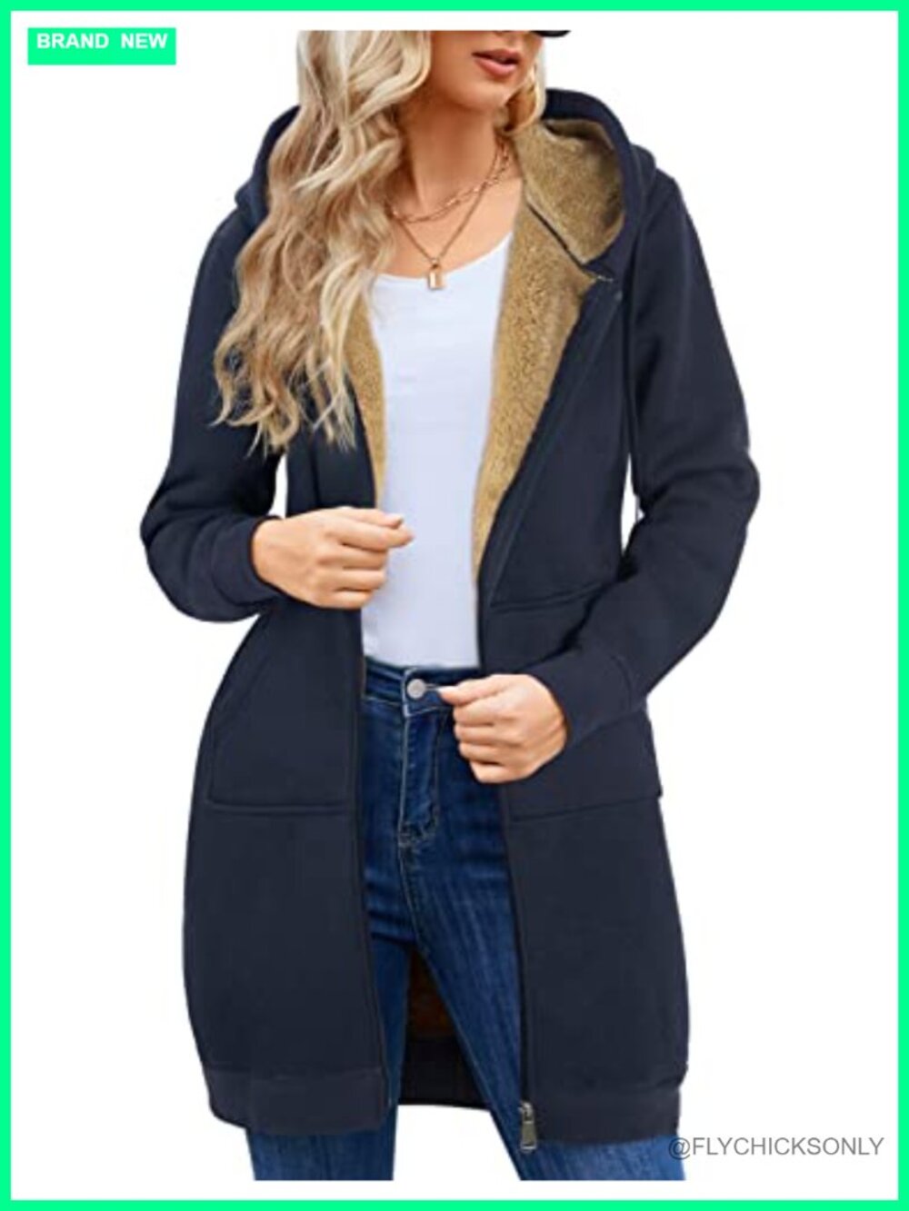 Sherpa Lined Long Hoodie Coat Zip Fleece Sweatshirt